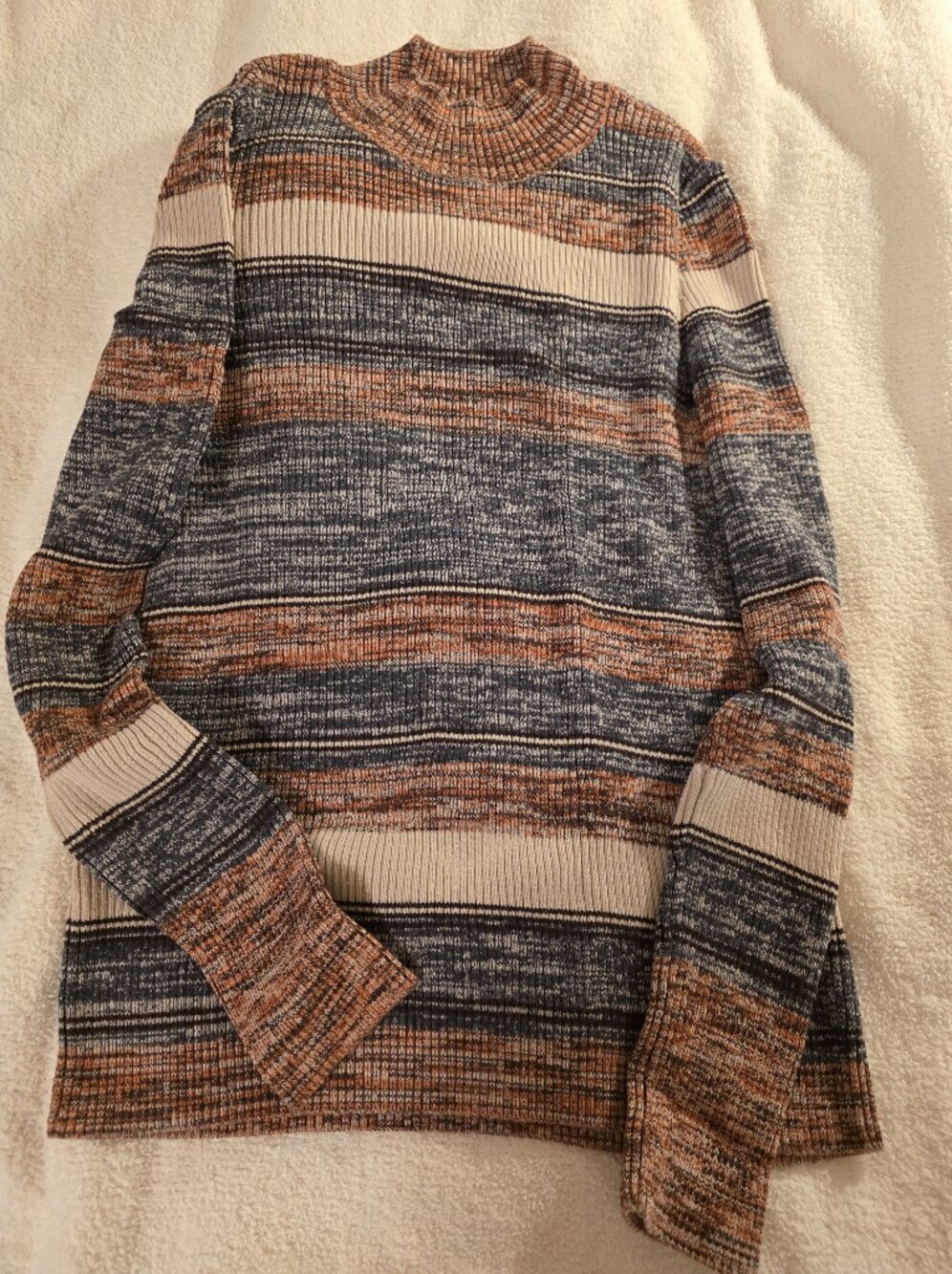 Women's PrAna Organic Cotton Striped Crewneck Sweater - Blue & Brown, XL